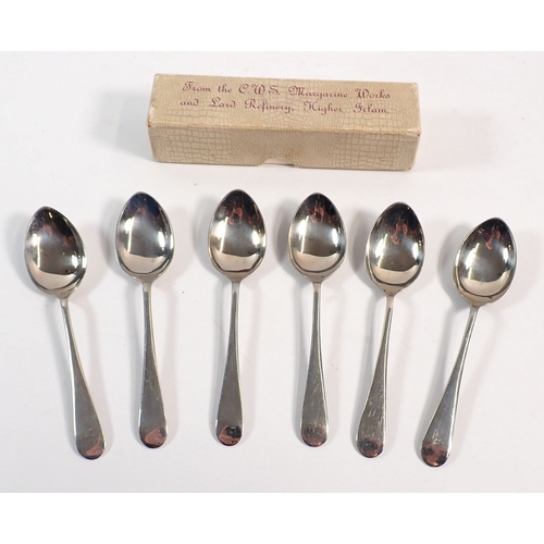 142 - A set of six Coop CWS Margarine Works silver plated teaspoons, boxed