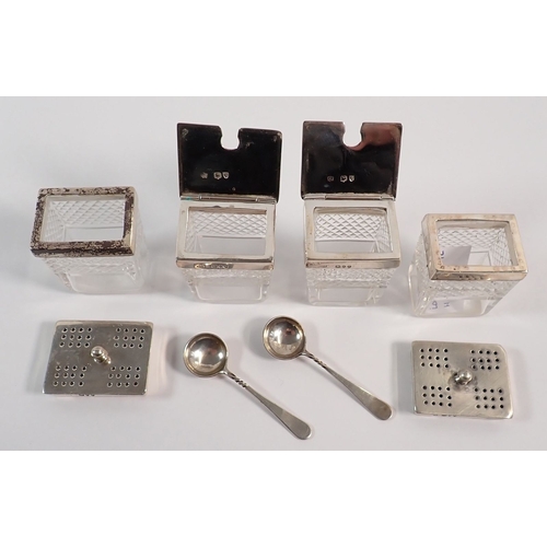 156 - Two pairs of silver and cut glass pepper pots and mustards, London 1892, William Hutton & Sons, 5.5c... 