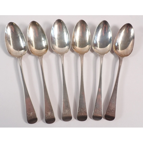 157 - A set of six Georgian silver dessert spoons, London 1804 by Alice & George Burrows II, 183g