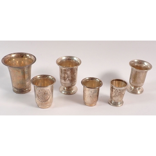 160 - Six Norwegian 830 standard silver small cups, largest 5.5cm, 76g