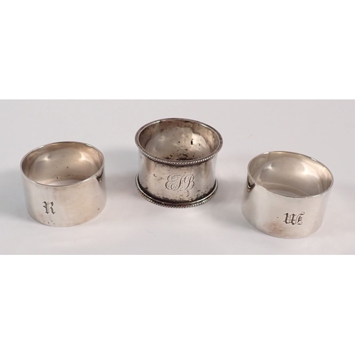 162 - Three various silver napkin rings, 91g