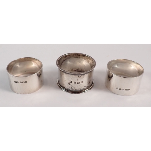 162 - Three various silver napkin rings, 91g