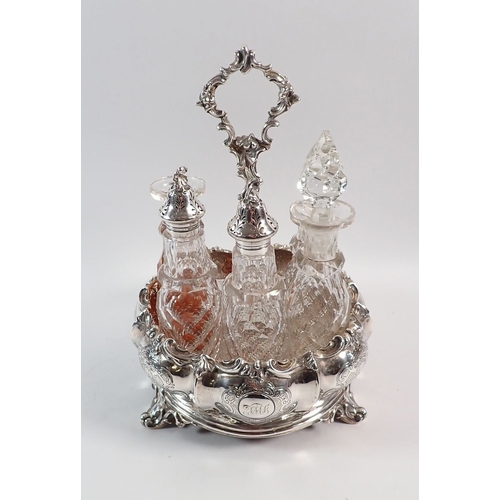 163 - A Victorian silver engraved cruet stand, London 1840 by Edward, Edward Junior, John & William Barnar... 