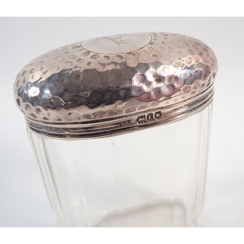 174 - A silver napkin ring, toiletry jar, spoon and fork, weighable silver 119g