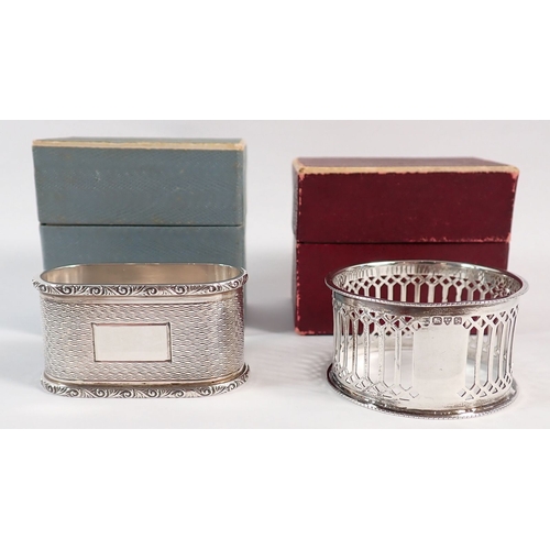 176 - A silver Crisford & Norris Ltd napkin ring, Birmingham 1960 and another silver napkin ring, Chester ... 