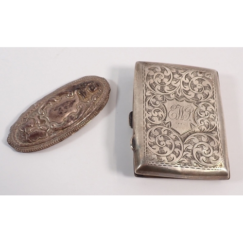 178 - A silver cigarette case af and trinket box lid, 63g
