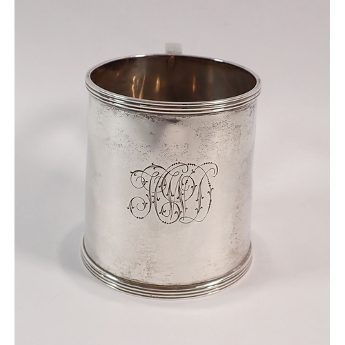 193 - A silver small tankard engraved monogram by Walker & Hall, Sheffield 1909, 8cm tall, 192g