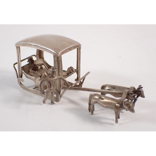 203 - A Chinese white metal group of buffalo pulling cart, 29g and a 925 silver group of two Jacobean men,... 