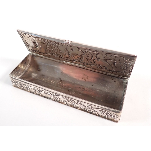 218 - A silver Dutch box with embossed Hermes decoration to lid, circa 1900, 10.5cm, 69.5g