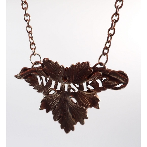 221 - Two silver decanter labels for Sherry and Whisky, Birmingham 1979 by Deakin & Francis Ltd. 21g