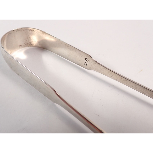 225 - A pair of silver sugar tongs probably York by James Baber & William North, 14cm long, 44g