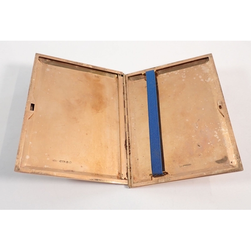 232 - A 9 carat gold engine turned cigarette case with Greek key boarder, 11.5cm wide, 141g