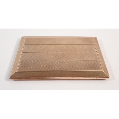 232 - A 9 carat gold engine turned cigarette case with Greek key boarder, 11.5cm wide, 141g