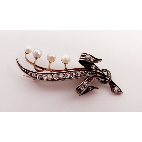 235 - A Victorian diamond and pearl Lily of the Valley form brooch in white and yellow gold, 4.5cm long - ... 