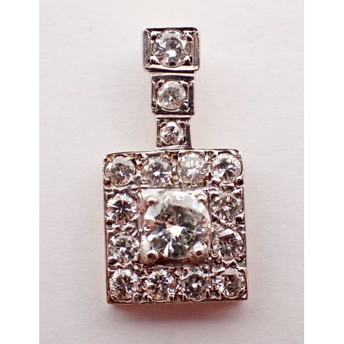 237 - An Art Deco style square diamond pendant,  the central brilliant cut diamond set within diamond surr... 