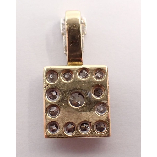 237 - An Art Deco style square diamond pendant,  the central brilliant cut diamond set within diamond surr... 