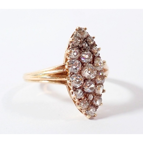 250 - An 18 carat gold marquise diamond ring, size N-O, 3.4g