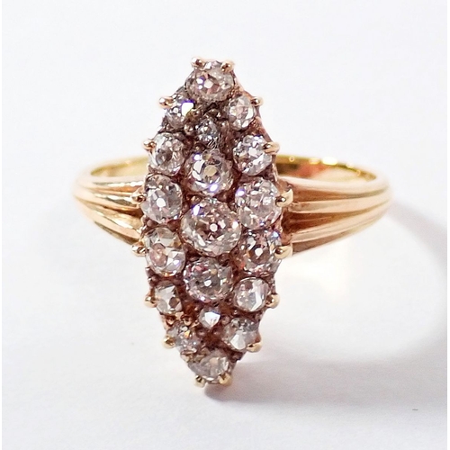 250 - An 18 carat gold marquise diamond ring, size N-O, 3.4g