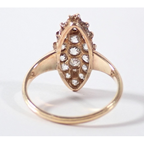 250 - An 18 carat gold marquise diamond ring, size N-O, 3.4g
