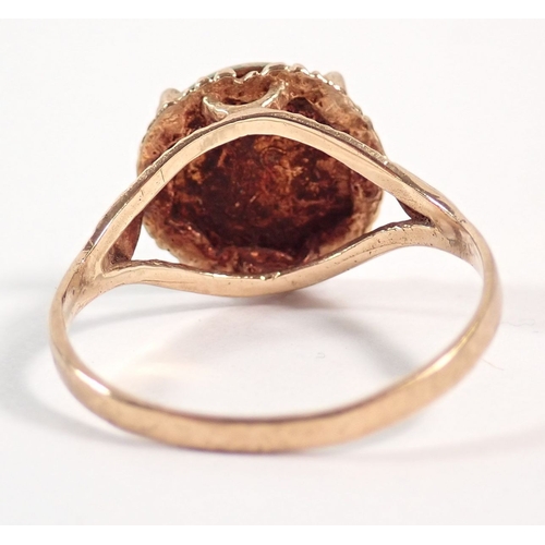 263 - A 9ct gold ring set 0.5g 22ct gold Mexican coin, size O, total weight 2g