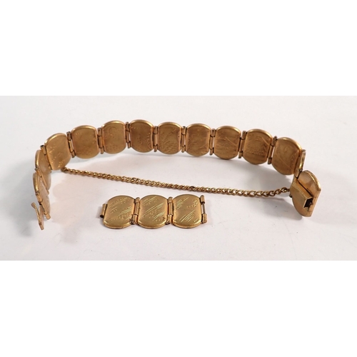 341 - A Japanese panel bracelet inlaid yellow metal scenes, approx 16cm