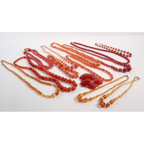 367 - A collection of orange agate and cut glass bead necklaces and bracelet etc.