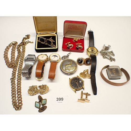 399 - A group of mens cufflinks, watches etc.