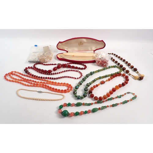 403 - A group of stone and decorative glass bead necklaces etc.