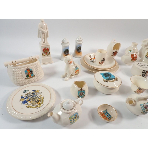 46 - A collection of Goss and other crested china including figure, cat etc.