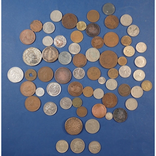 542 - A group of World coins and tokens including Netherland 1G 1924, George VI Indian half rupee 1942, Ei... 