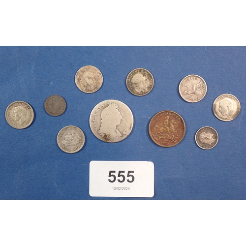 555 - A collectors coin album containing British and World coins including George III penny 1806, 1797 car... 