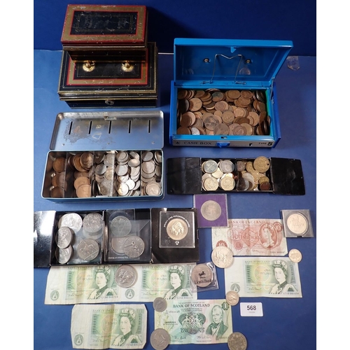 568 - A collection of British pre-decimal and decimal coins and banknotes including Victoria - Elizabeth I... 
