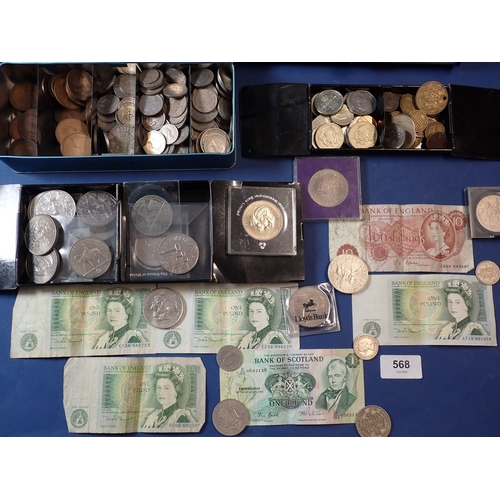 568 - A collection of British pre-decimal and decimal coins and banknotes including Victoria - Elizabeth I... 