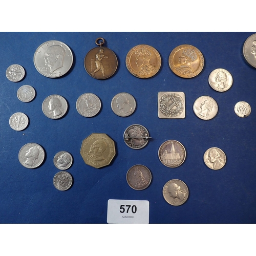 570 - A group of British and World coins and medals including silver content examples Victoria shilling 18... 