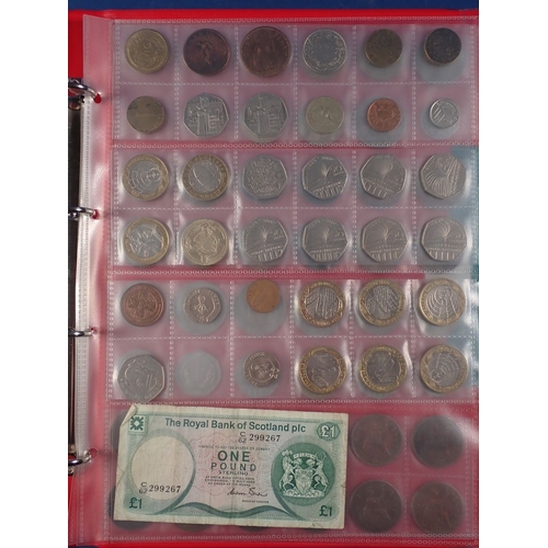 573 - A collectors album of mostly modern British coins including round pounds, two pounds, fifty pence co... 