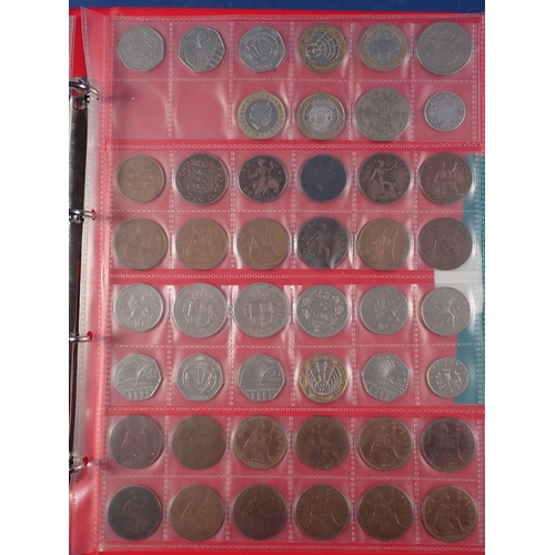573 - A collectors album of mostly modern British coins including round pounds, two pounds, fifty pence co... 