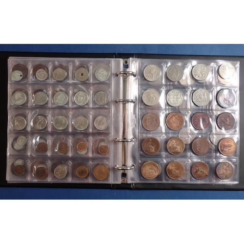 574 - An album of British and World coins including silver examples, pre 1920 shillings x3, threepences x9... 