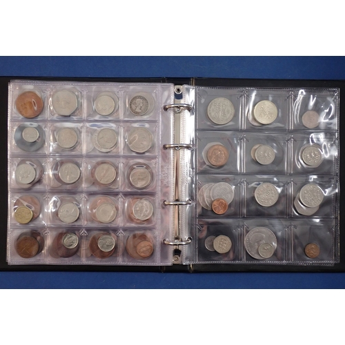 574 - An album of British and World coins including silver examples, pre 1920 shillings x3, threepences x9... 