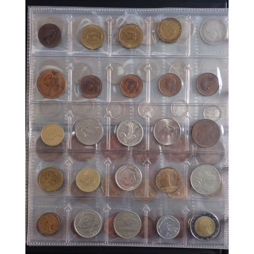 574 - An album of British and World coins including silver examples, pre 1920 shillings x3, threepences x9... 