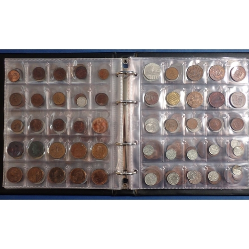 574 - An album of British and World coins including silver examples, pre 1920 shillings x3, threepences x9... 