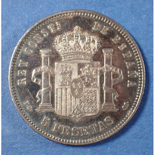 588 - A Spanish Alfonso XIII 1890 5 pesetas .900 silver - Condition: VF - EF