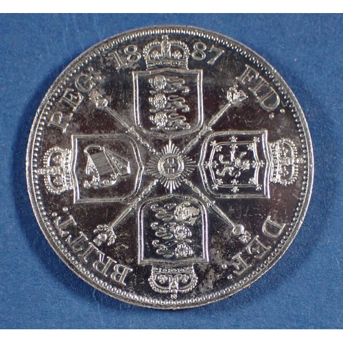 592 - A Victoria silver 1887 double florin with Arabic 1, Cond: VF-EF