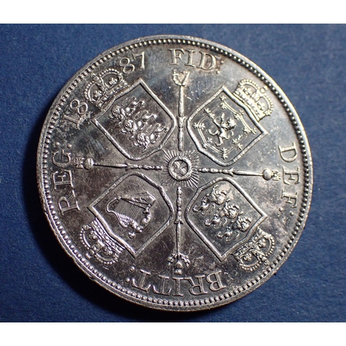 592 - A Victoria silver 1887 double florin with Arabic 1, Cond: VF-EF
