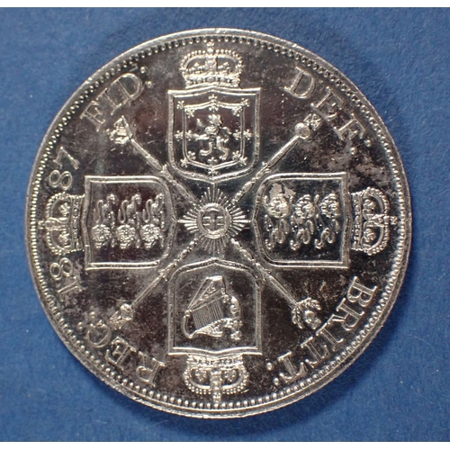 592 - A Victoria silver 1887 double florin with Arabic 1, Cond: VF-EF