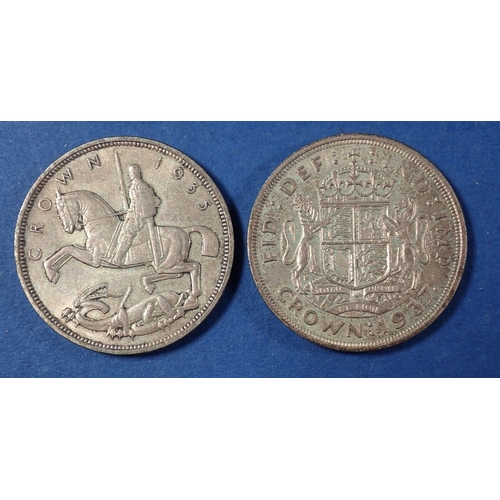 595 - Two .500 standard silver crowns, George V 1935 and George VI 1937, total weight 56.5g