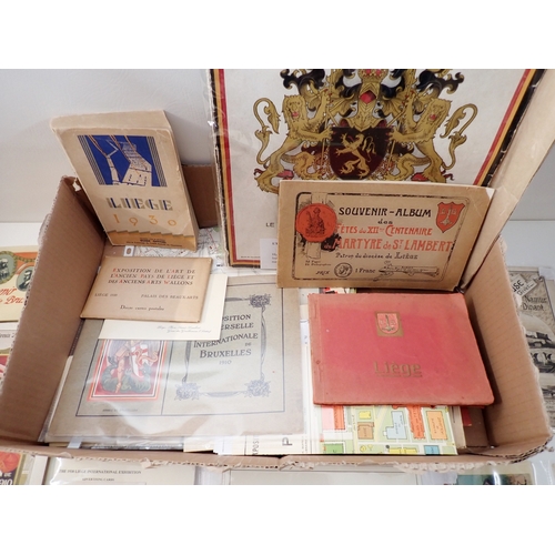 687 - A large box of Belgian Exposition ephemera and promotional postcards with associated guides, booklet... 