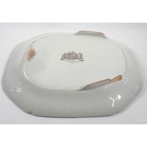 10 - A large Victorian 'Stone China' meat plate with gravy well, painted pink peonies, 49cm wide