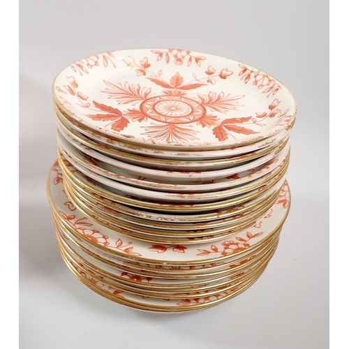 23 - A Victorian tea service with ironstone red anthemion and foliage decoration comprising eight cups an... 