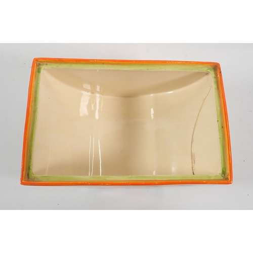 27 - A Clarice Cliff Bizarre Bon Jour form tureen base - damaged, 20.5cm