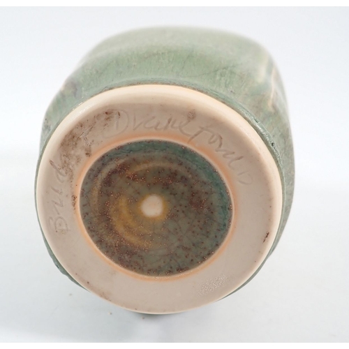 37 - A Bridget Drakeford green studio pottery vase, 22cm